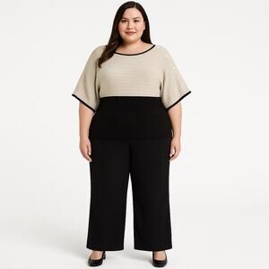 Joseph A Plus 3X Ribbed Knit Empire‎ Waist Sweater Gray & Black Chic